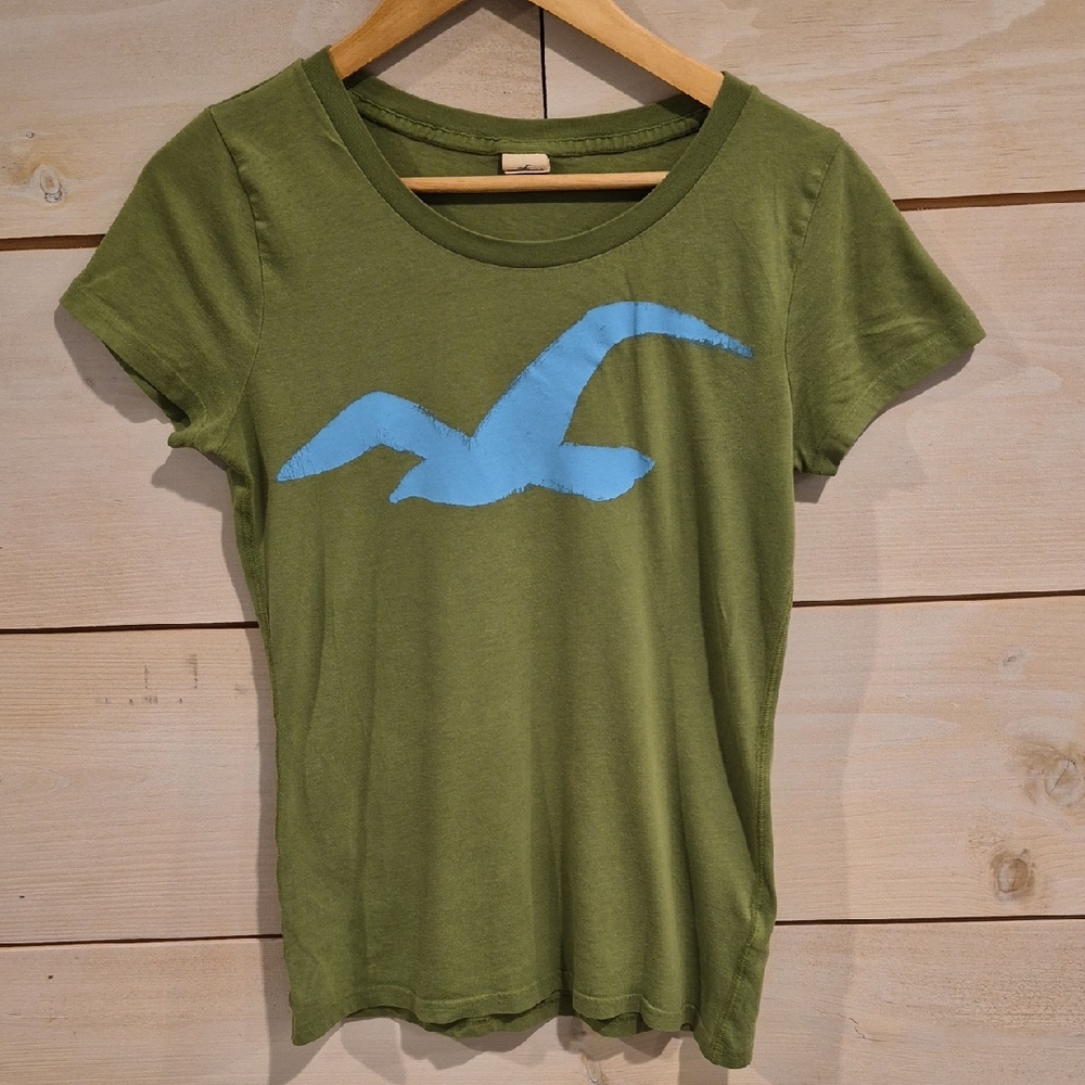 Hollister Olive Green Crewneck Tee with Navy Logo Tag Size L